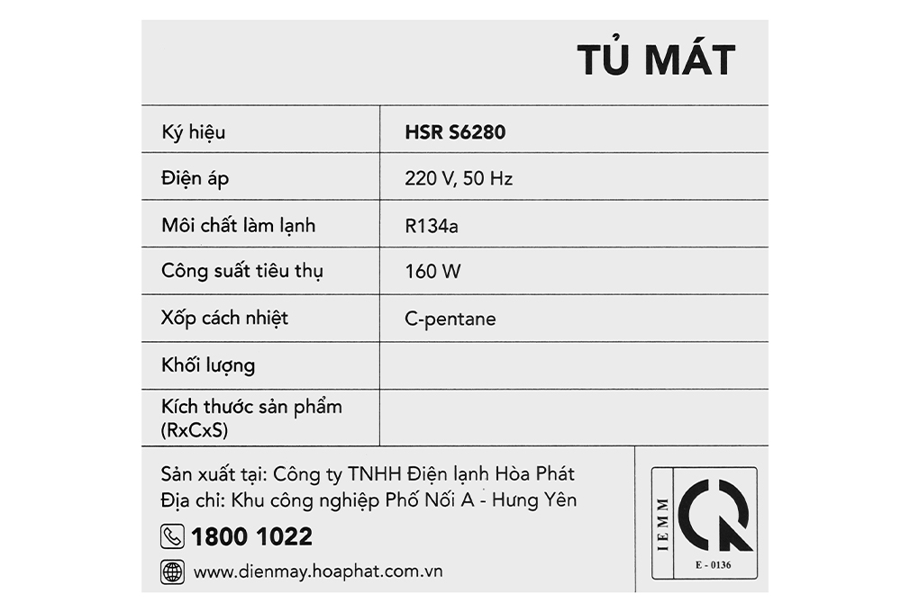 Tủ mát Hoà Phát 280 lít HSR S6280 Màu Trắng