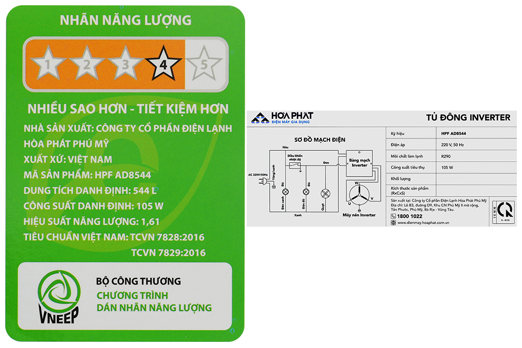 Tủ đông Hòa Phát Inverter 544 lít HPF AD8544 Màu Trắng