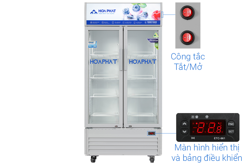 Tủ mát 2 cánh Hòa Phát Inverter 526 lít HSR D8526 Màu Trắng