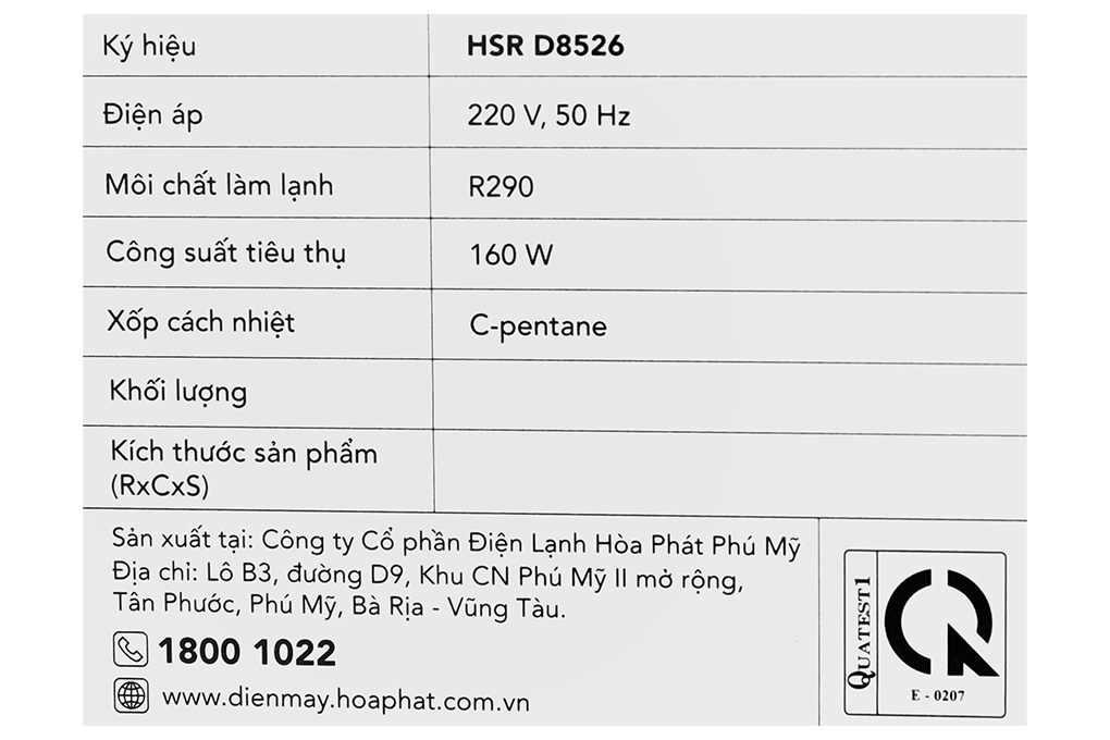 Tủ mát 2 cánh Hòa Phát Inverter 526 lít HSR D8526 Màu Trắng