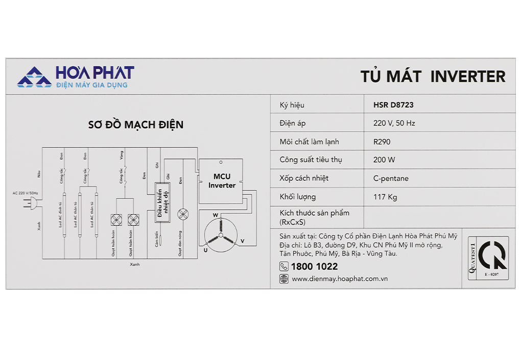 Tủ mát 2 cánh Hòa Phát Inverter 723 lít HSR D8723 Màu Trắng