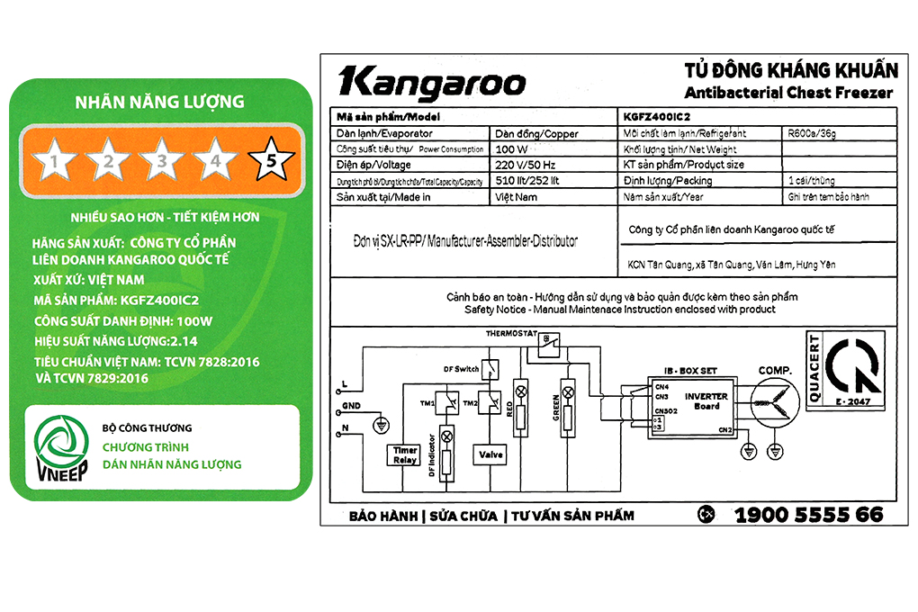 Tủ đông Kangaroo Inverter 252 lít KGFZ400IC2 Màu Trắng