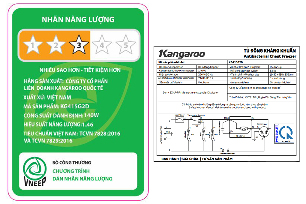 Tủ đông Kangaroo 415 lít KG415G2D Màu Ghi Đậm