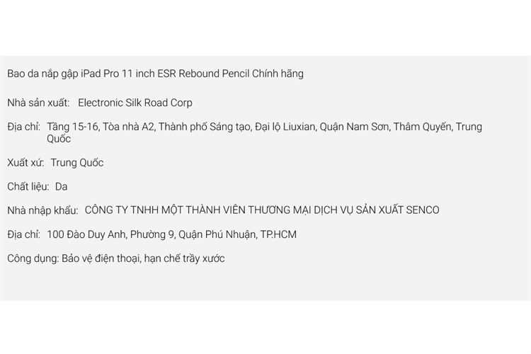 Bao da nắp gập iPad Pro 11 inch ESR Rebound Pencil Chính hãng Màu Đen