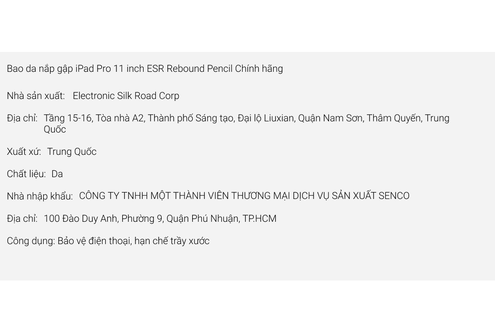 Bao da nắp gập iPad Pro 11 inch ESR Rebound Pencil Chính hãng Màu Đen