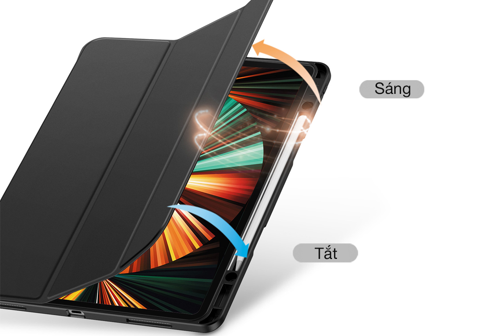 Bao da nắp gập iPad Pro 12.9 inch ESR Rebound Pencil Chính hãng Màu Đen