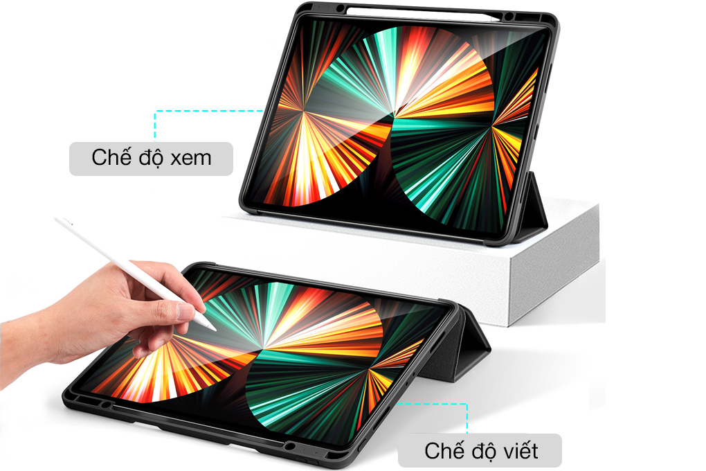 Bao da nắp gập iPad Pro 12.9 inch ESR Rebound Pencil Chính hãng Màu Đen