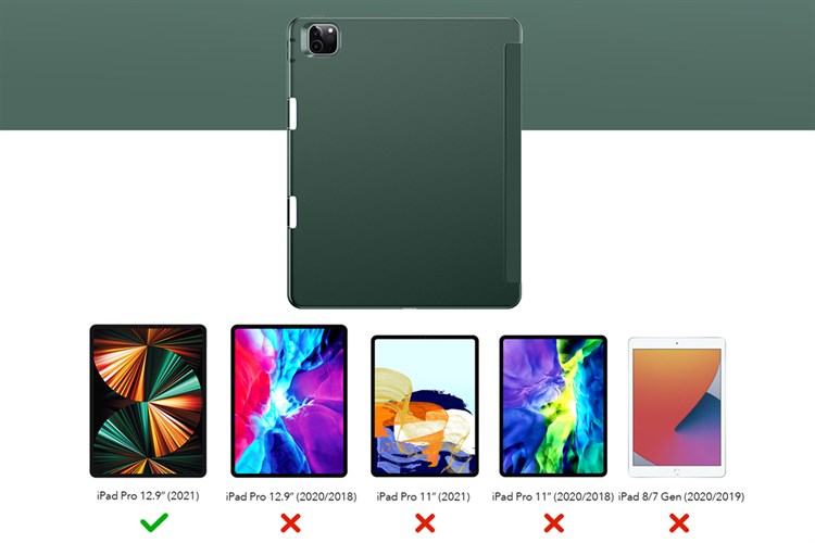 Bao da nắp gập iPad Pro 12.9 inch Silicone ESR Rebound Pencil Chính hãng Màu Xanh lá