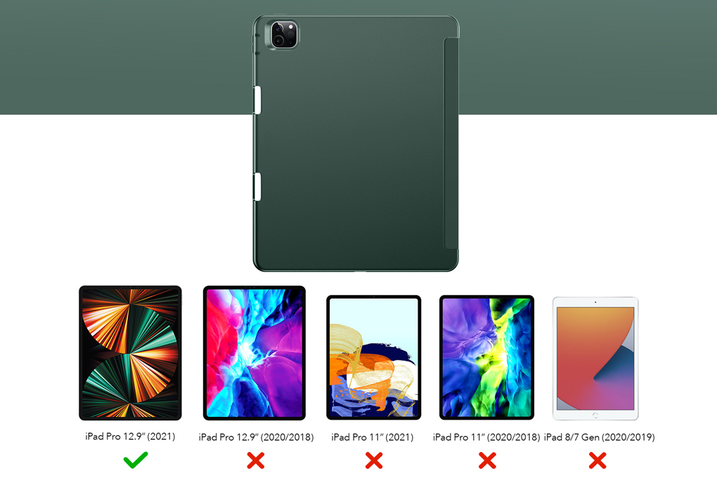 Bao da nắp gập iPad Pro 12.9 inch Silicone ESR Rebound Pencil Chính hãng Màu Xanh lá