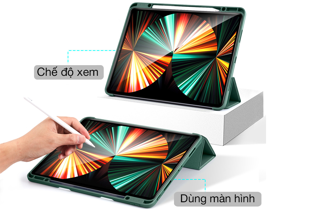 Bao da nắp gập iPad Pro 12.9 inch Silicone ESR Rebound Pencil Chính hãng Màu Xanh lá
