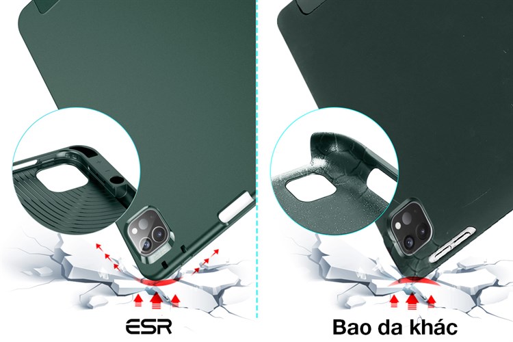 Bao da nắp gập iPad Pro 12.9 inch Silicone ESR Rebound Pencil Chính hãng Màu Xanh lá