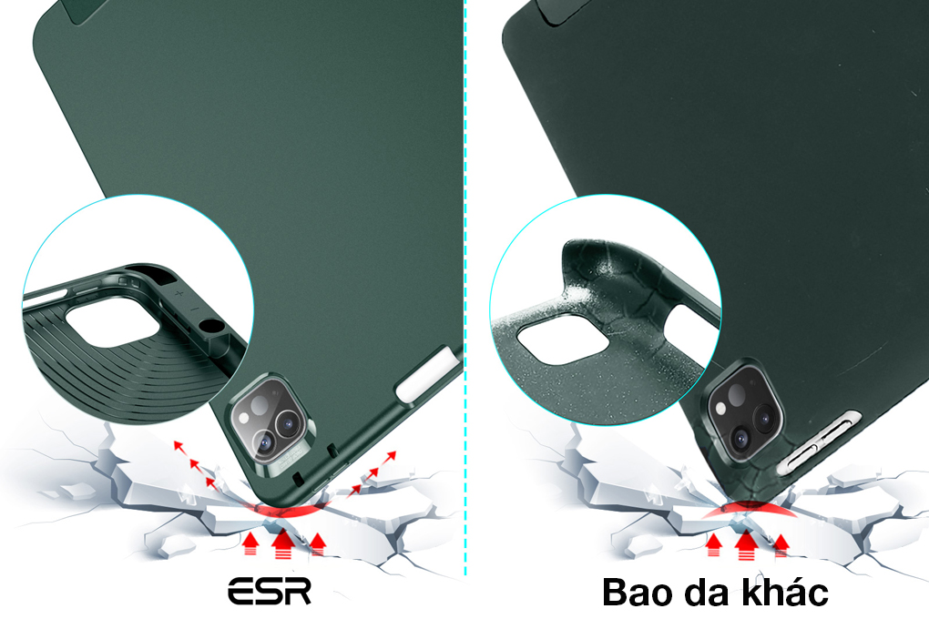Bao da nắp gập iPad Pro 12.9 inch Silicone ESR Rebound Pencil Chính hãng Màu Xanh lá