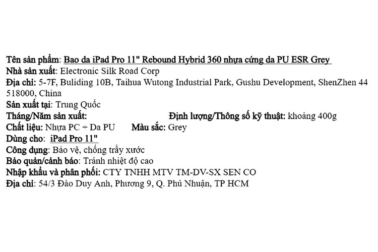 Bao da nắp gập iPad Pro 11 inch ESR Rebound Hybrid 360 Màu Xám