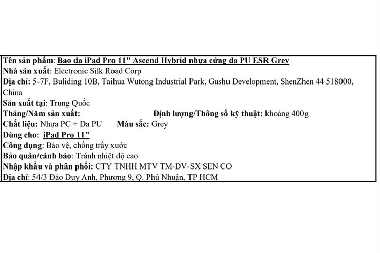 Bao da nắp gập iPad Pro 11 inch ESR Ascend Hybrid Chính hãng Màu Xám