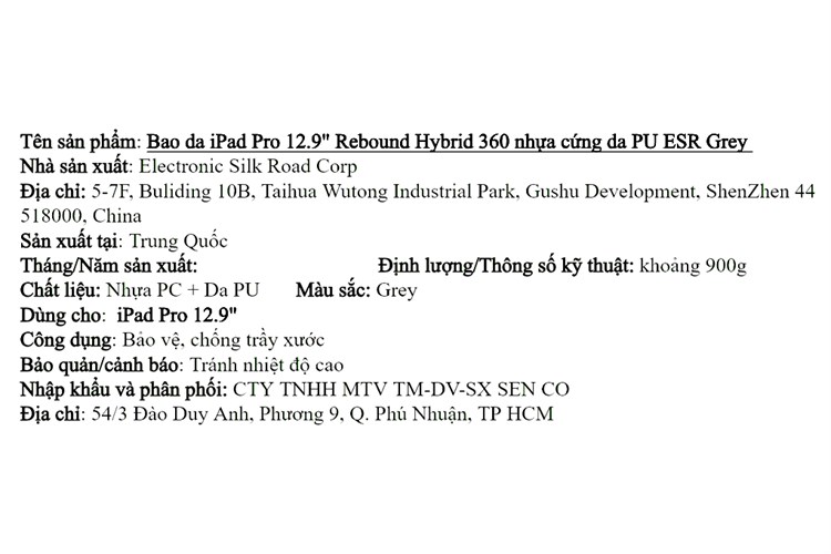 Bao da nắp gập iPad Pro 12.9 inch ESR Rebound Hybrid 360 Chính hãng Màu Xám