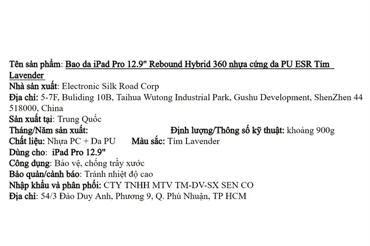 Bao da nắp gập iPad Pro 12.9 inch ESR Rebound Hybrid 360 Chính hãng Màu Tím