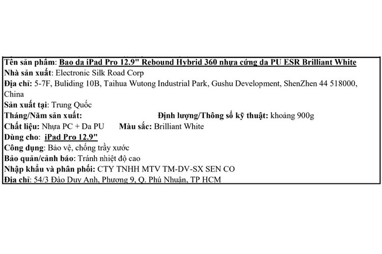 Bao da nắp gập iPad Pro 12.9 inch ESR Rebound Hybrid 360 Màu Trắng