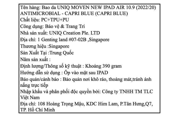 Bao da nắp gập iPad Air 10.9 UNIQ MOVEN ANTIMICROBIAL Chính hãng Màu Xanh Dương