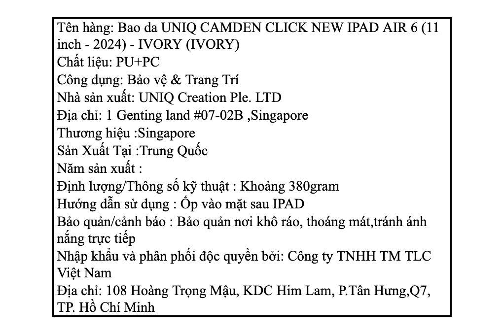 Bao da iPad Air M4/M3/M2 11 inch PC PU UNIQ CAMDEN CLICK Màu Kem
