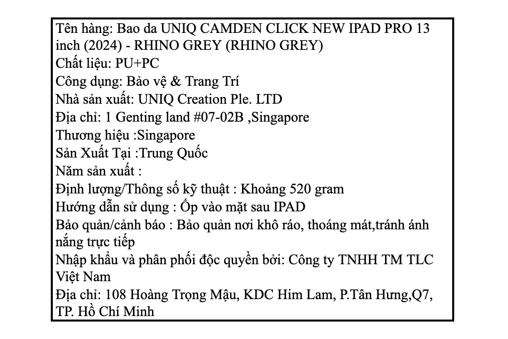 Bao da iPad Pro 13 M4/M5 UNIQ CAMDEN CLICK Chính hãng Màu Xám