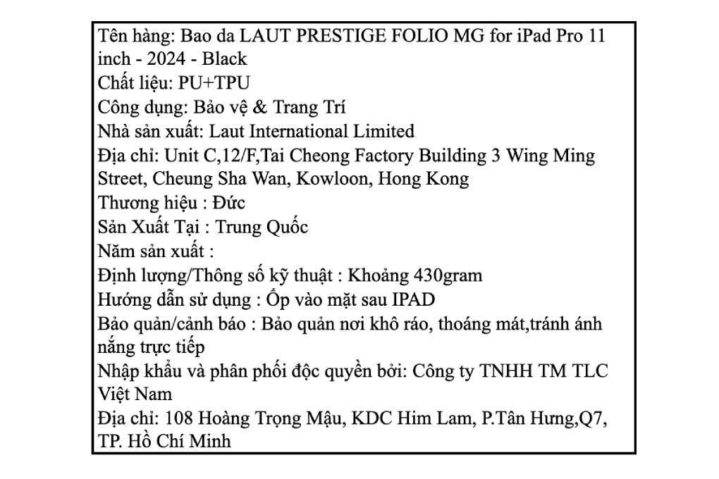 Bao da nắp gập iPad Pro 11 M4/M5 Nhựa TPU da PU LAUT PRESTIGE FOLIO MG - 4