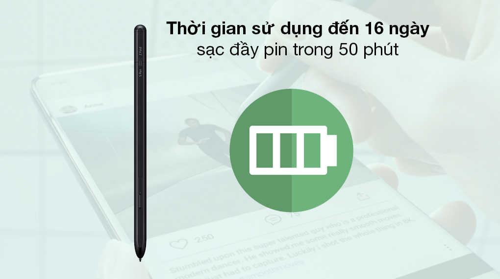 Bút cảm ứng Samsung S Pen Pro EJ-P5450 Đen - Trải nghiệm từ sáng tới tối không lo hết pin với thời lượng pin cung cấp đến 16 ngày dùng 