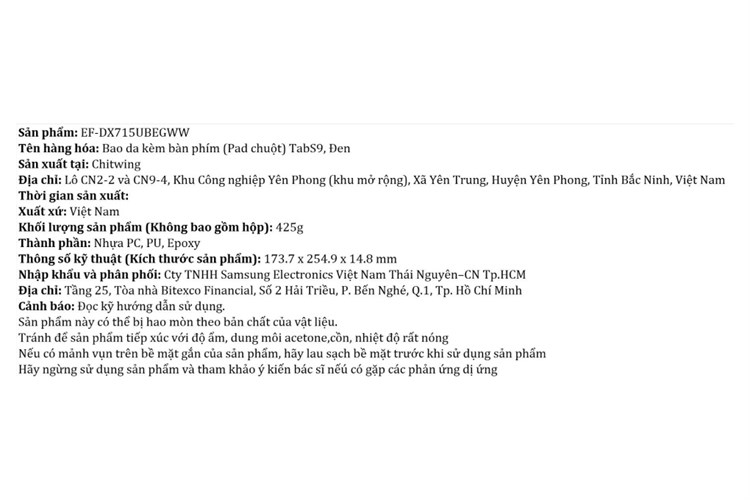 Bao da bàn phím Samsung Tab S9 / Tab S9 FE (Pad Chuột) Màu Đen