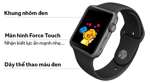 Apple Watch S1, 42mm viền nhôm, dây cao su màu đen