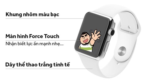 Apple Watch S1, 38mm, viền nhôm, dây cao su màu trắng