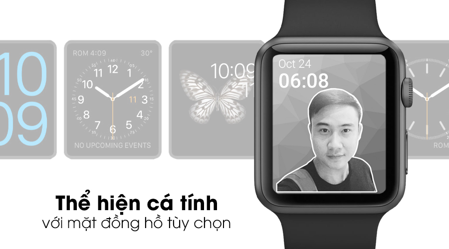 Apple Watch S2 42mm mặt nhôm, dây cao su màu đen