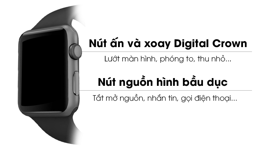 Apple Watch S2 42mm mặt nhôm, dây cao su màu đen