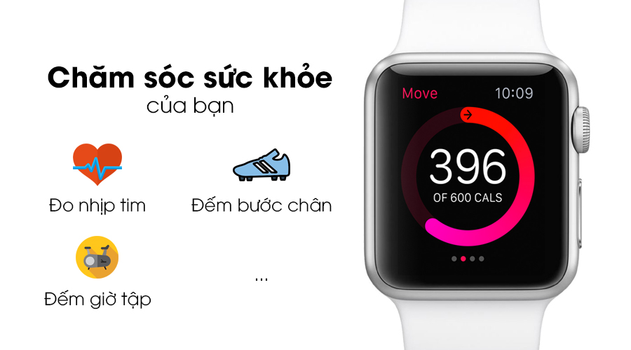 Apple Watch S2 38mm mặt nhôm, dây cao su màu trắng