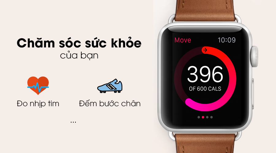 Apple Watch S2 38mm mặt thép không gỉ, dây da màu nâu
