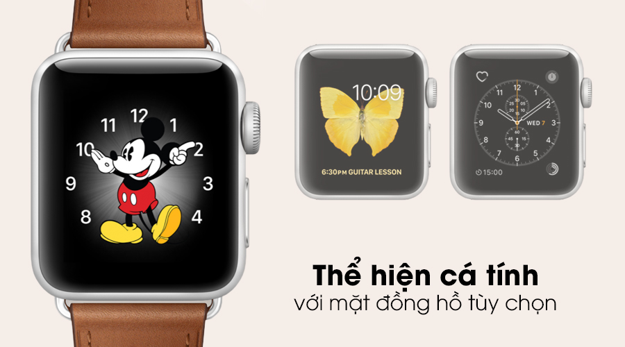 Apple Watch S2 38mm mặt thép không gỉ, dây da màu nâu