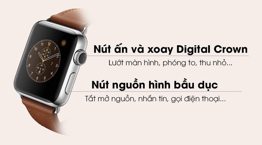 Apple Watch S2 38mm mặt thép không gỉ, dây da màu nâu