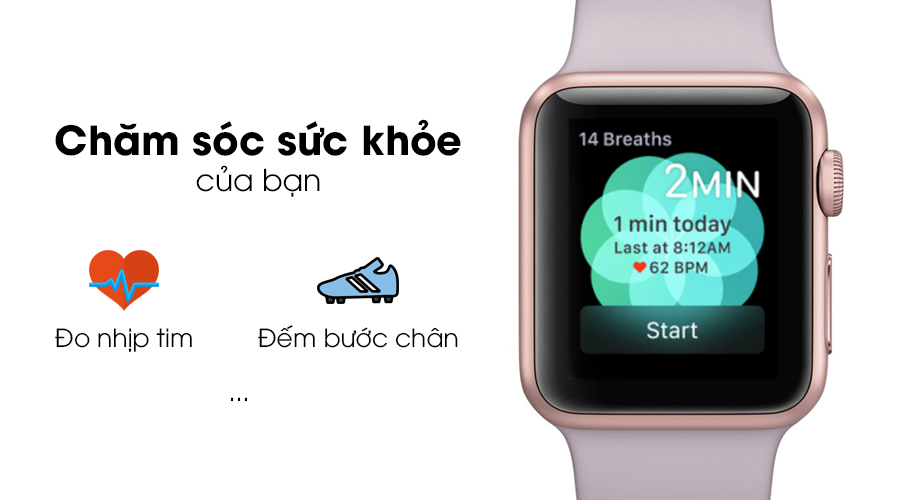 Apple Watch S2 38mm mặt nhôm, dây cao su màu hồng