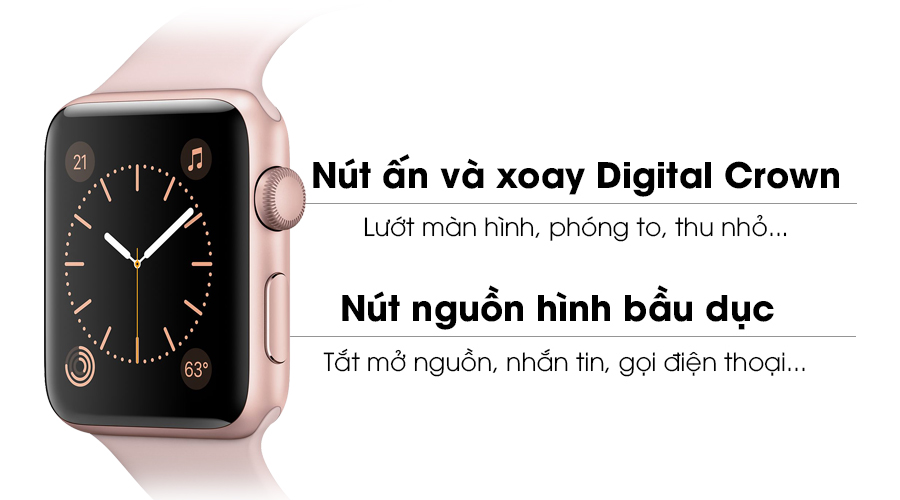 Apple Watch S2 42mm mặt nhôm, dây cao su màu hồng
