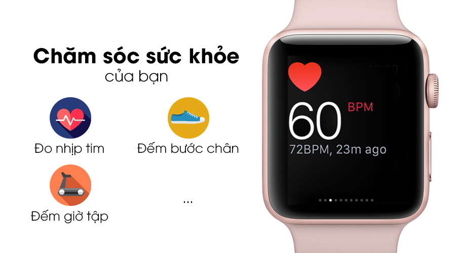 Apple Watch S2 42mm mặt nhôm, dây cao su màu hồng