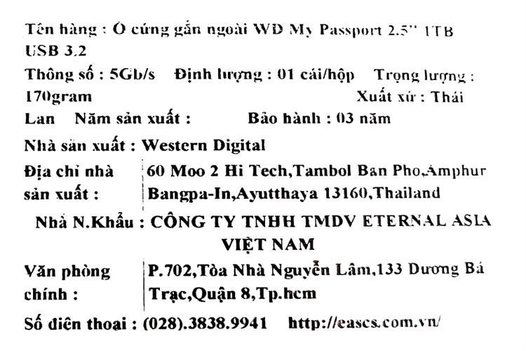 Ổ cứng di động HDD 1TB WD My Passport G0010BRD/ BBL Màu Xanh Dương