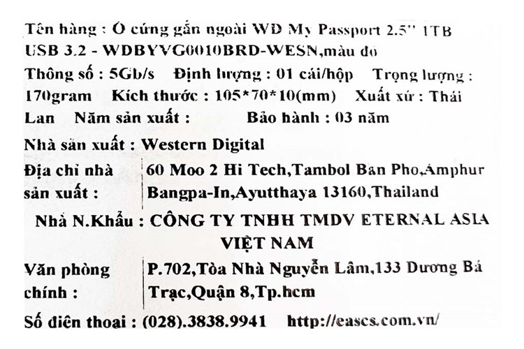 Ổ cứng di động HDD 1TB WD My Passport G0010BRD/ BBL Màu Đỏ