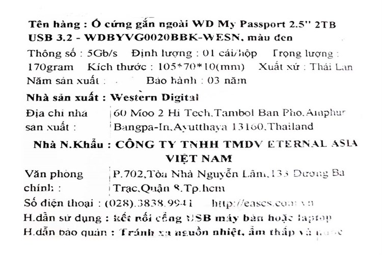 Ổ cứng di động HDD 2TB WD My Passport G0020BBK Màu Đen