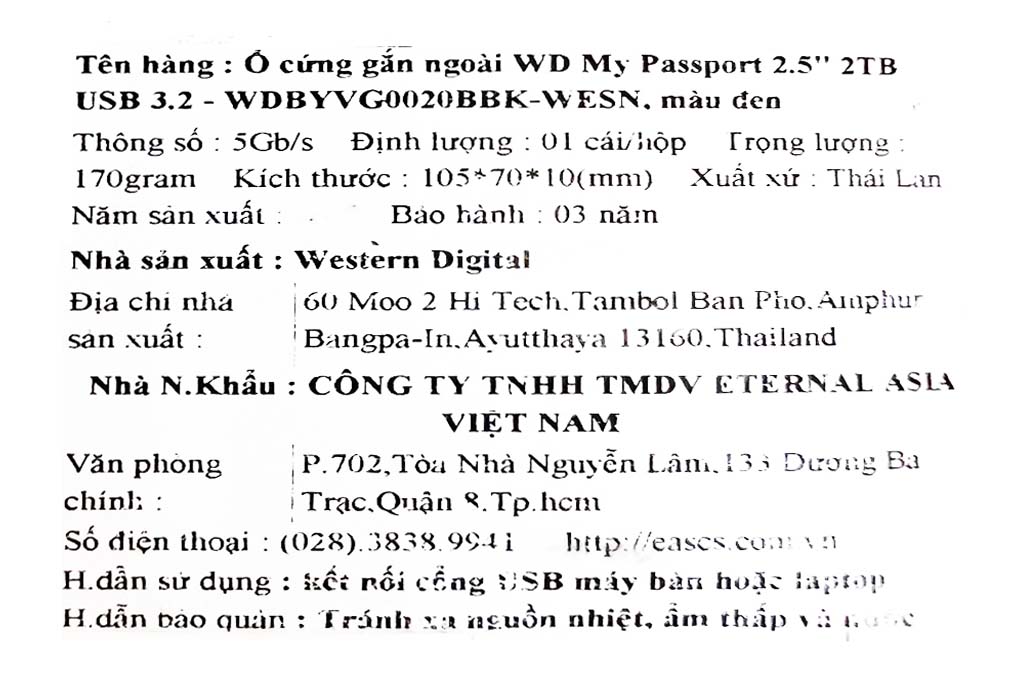 Ổ cứng di động HDD 2TB WD My Passport G0020BBK Màu Đen