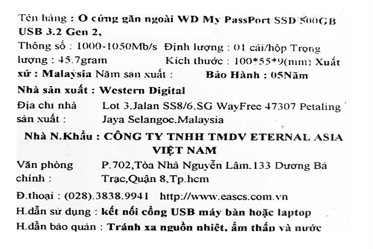 Ổ cứng di động SSD 500GB WD My Passport BAGF5000 Màu Xanh Dương