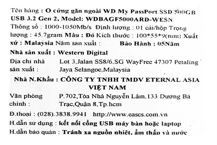 Ổ cứng di động SSD 500GB WD My Passport BAGF5000 Màu Xanh Dương