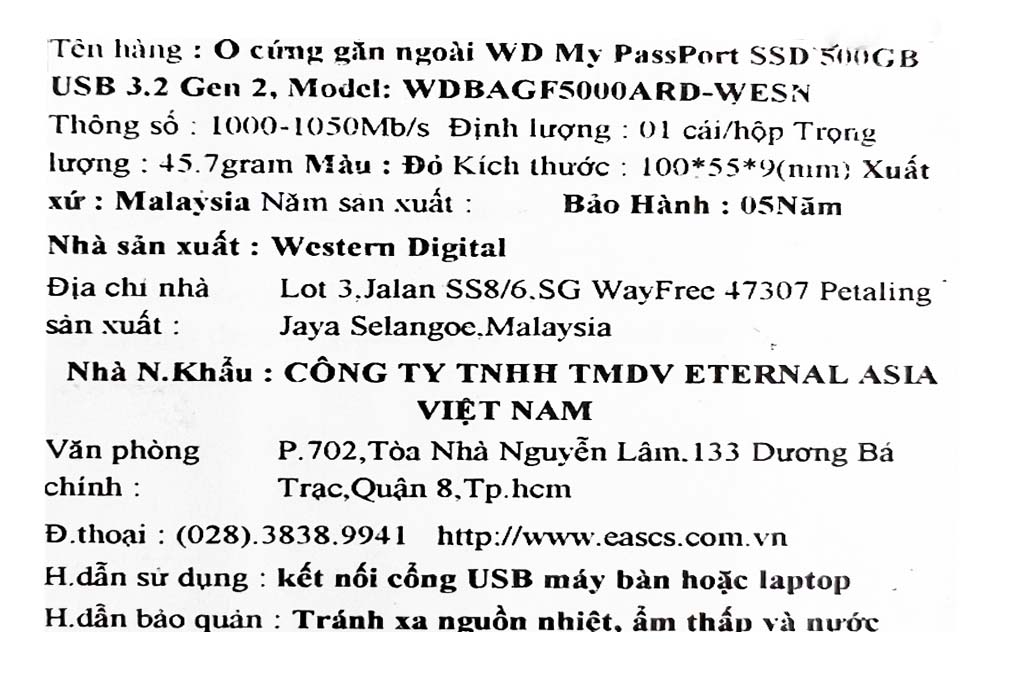 Ổ cứng di động SSD 500GB WD My Passport BAGF5000 - 26