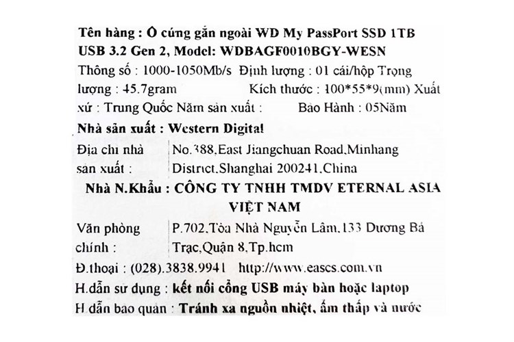 Ổ cứng di động SSD 1TB WD My Passport BAGF0010 Màu Xám