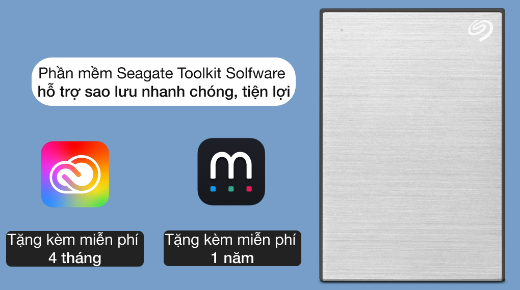 Tặng kèm tài khoản Adobe Creative Cloud và Mylio từ Seagate - Ổ cứng di động 1 TB Seagate One Touch STKY1000401 Bạc