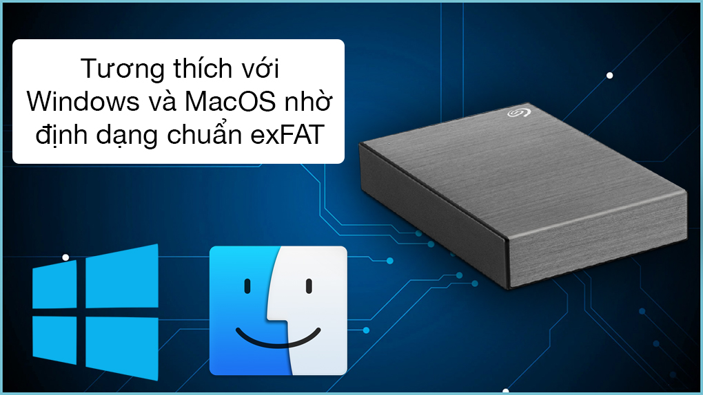 Định dạng exFAT hỗ trợ Windows và MacOS - Ổ cứng di động HDD 2TB Seagate One Touch STKY2000404 Xám