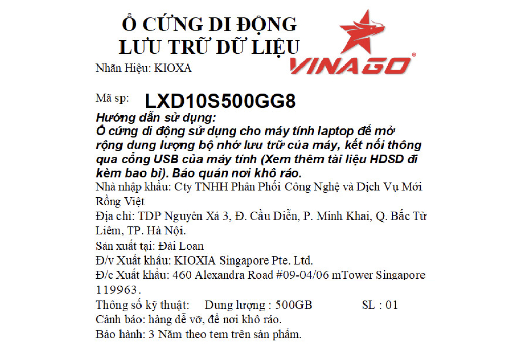 Ổ cứng SSD 500GB Kioxia Exceria Plus Portable LXD10S500GG8 Màu Bạc