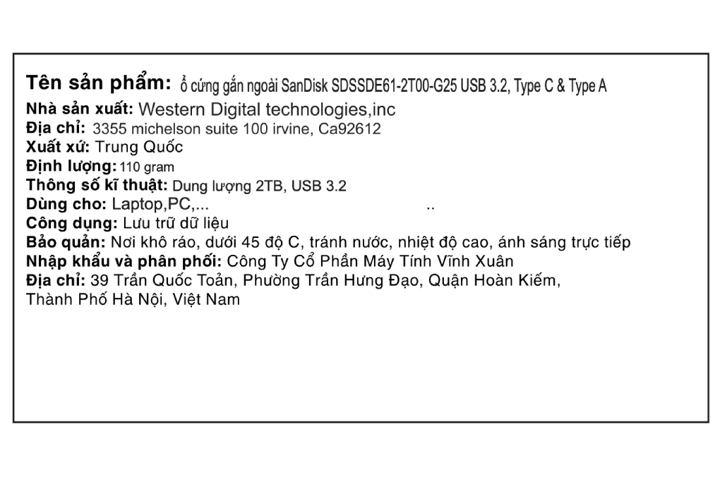 Ổ cứng SSD 2TB Sandisk Extreme Portable SDSSDE61 Màu Đen
